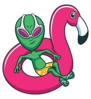 Alien on Flamingo Swim Ring vector