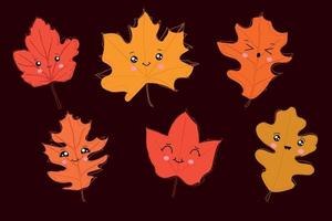 un conjunto de hojas de otoño dibujadas en una línea continua. hoja de otoño en una línea. ilustración vectorial vector