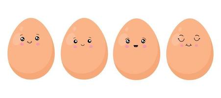 A set of eggs in the style of kawaii. Eggs with funny faces. Vector illustration in a flat style