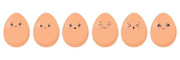 A set of eggs in the style of kawaii. Eggs with funny faces. Vector illustration in a flat style