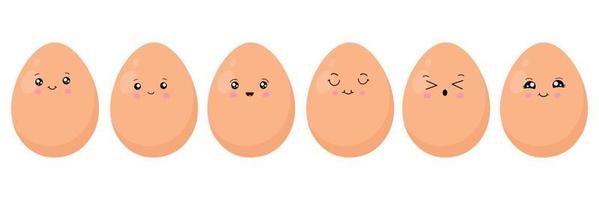 A set of eggs in the style of kawaii. Eggs with funny faces. Vector illustration in a flat style