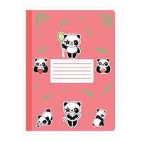 A school notebook with a friendly cute panda. Vector illustration