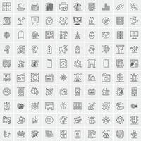 paquete de 100 iconos de líneas universales para móviles y web vector