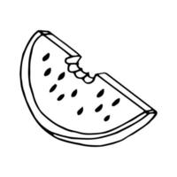 rebanada de sandía ilustración vectorial dibujada a mano. minimalismo icono, pegatina, decoración. jugosas frutas frescas comida de verano vector