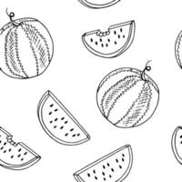 patrón sin costuras de sandía. ilustración vectorial dibujada a mano en estilo garabato. minimalismo papel pintado, textil, papel de regalo, fondo. jugosas frutas frescas comida de verano vector