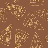 pizza de patrones sin fisuras dibujada a mano en estilo garabato. adecuado para menú, embalaje, papel envolvente, papel tapiz, fondo, textil, papel digital. , minimalismo escandinavo monocromo vector