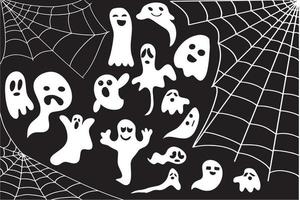 murciélago, web y fantasmas. fondo de halloween vector