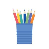 lápices de colores de diferentes colores en un vaso. ilustración vectorial aislado sobre fondo blanco. vector