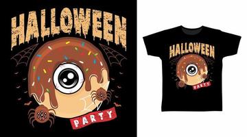 diseño de camiseta de fiesta de halloween donut eye vector