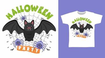 diseño de camiseta de halloween de murciélago y araña vector