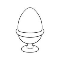 Monochrome image, boiled chicken egg on a ceramic stand, vector illustration in cartoon style on a white background