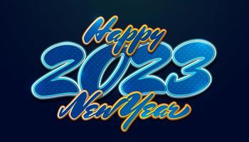 Happy New Year 2023 Greeting Typography with Cartoon Text Style, Suitable for Celebration, Decoration, or Greeting Card vector