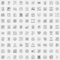 paquete de 100 iconos de líneas universales para móviles y web vector