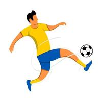 Cartoon soccer player kicking the ball. Vector illustration