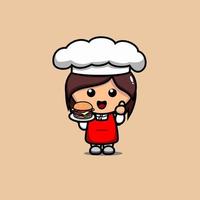 illustration of cute chef bringing burger vector