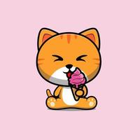 illustration of cute cat eating ice cream vector design