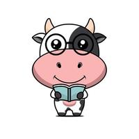 ilustración de una linda vaca leyendo un libro de diseño vectorial vector