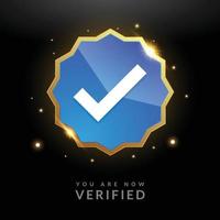 Shiny Blue Label With Check Mark at the center. Verification sign vector