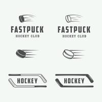 Set of vintage hockey emblems, logos, badges, labels and design elements. Graphic Art. Vector Illustration.