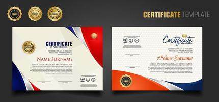 Modern certificate template with beautiful combination color on waving shape background vector