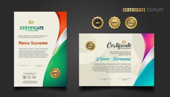 Modern certificate template with beautiful combination color on waving shape background vector