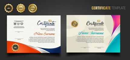 Modern certificate template with beautiful combination color on waving shape background vector