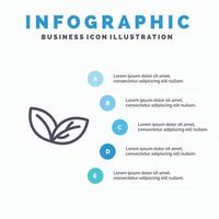 icono de línea de resorte de planta de hoja de crecimiento con fondo de infografía de presentación de 5 pasos vector