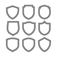 set of black outline shield badge label shapes vector