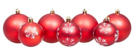 line of xmas red balls isolated on white photo