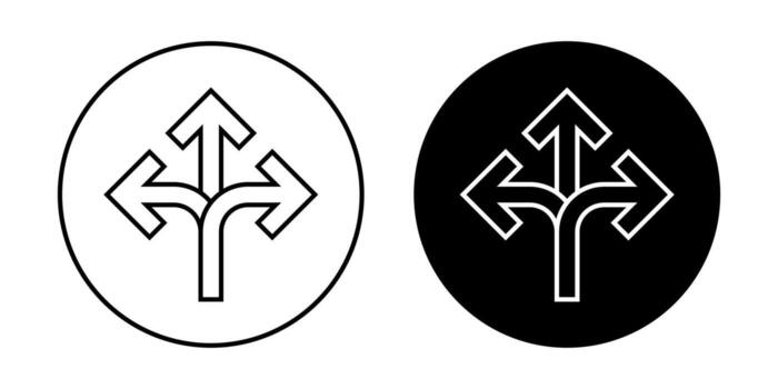 Three-way direction arrow icon vector isolated circle background