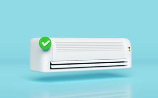 3d air conditioner system with checkmark isolated on blue background. 3d render illustration photo