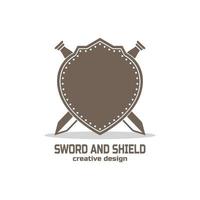 shield and sword logo or icon, weapon and protection concept, silhouette illustration vector