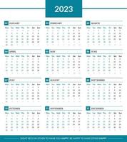 2023 Calendar, Calendar for 2023 with simple and clean design, Calendar template with week starts Monday, Calendar 2023 design in teal color vector