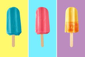 Colorful frozen ice cream on color background photo