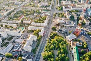 Aerial view of city residential district at sunset photo