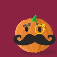 Cartoon pumpkin with retro mustache and monocle glasses aristocrat vector illustration