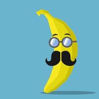 caricatura, plátano, con, retro, anteojos, y, retro, bigote, vector, ilustración vector