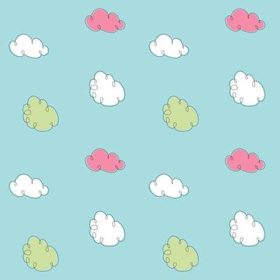 Pink, Green and White Clouds seamless Pattern