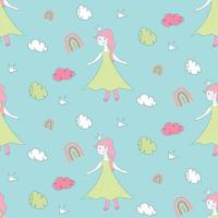 Little Princess Cute seamless Pattern with clouds and rainbow vector