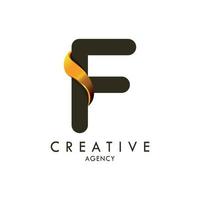 Initial letter F and wave logo with golden gradient vector