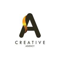 Initial letter A and wave logo with golden gradient vector