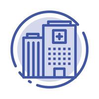 icono de línea de línea punteada azul de cuidado de edificio médico de hospital vector