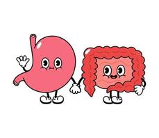 Cute, funny happy stomach and intestines character. Vector hand drawn cartoon kawaii characters, illustration icon. Funny cartoon stomach and intestines friends concept