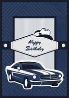 Birthday greeting card template, Happy Father's Day. Brutal male design in blue with retro style car. Vector