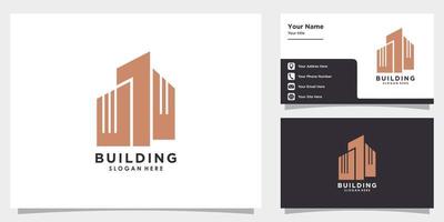 vector de diseño de logotipo de edificio con icono de elemento y plantilla de tarjeta de visita