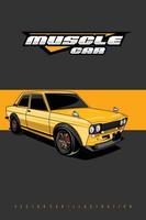 YELLOW MUSCLE CAR ILLUSTRATION WITH A GRAY BACKGROUND vector