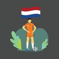 Diseño de vector de personaje de concepto plano de jugador de fútbol de Holanda