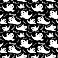 Pattern seamless white ghosts fly on a black background. Vector Illustration