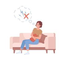 Woman dealing with painful menstruation semi flat color vector character. Editable figure. Full body person on white. PMS simple cartoon style illustration for web graphic design and animation