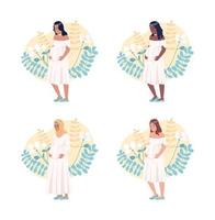 Happiness of pregnancy 2D vector isolated illustrations set. Future mothers flat characters on cartoon background. Expectation colourful editable scenes for mobile, website, presentation pack